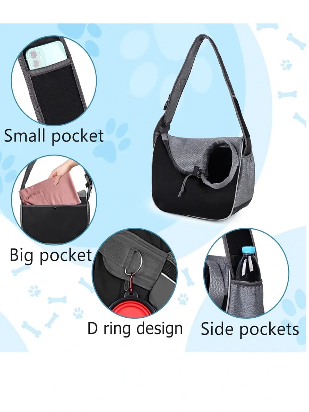 Gray and Black Crossbody Dog Carrier